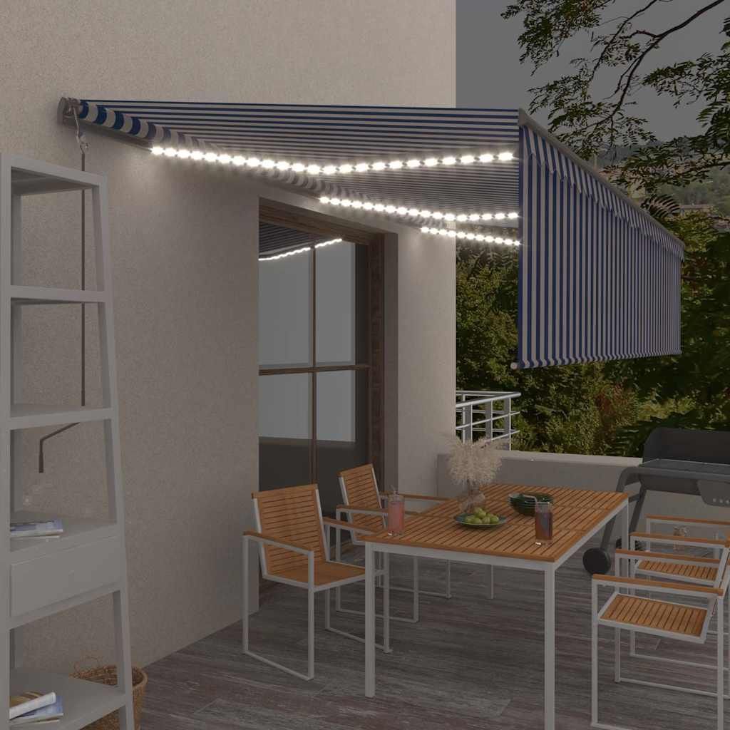 Tenda Automatica Parasole Sensore Vento LED 6x3m Blu Bianca vidaXL