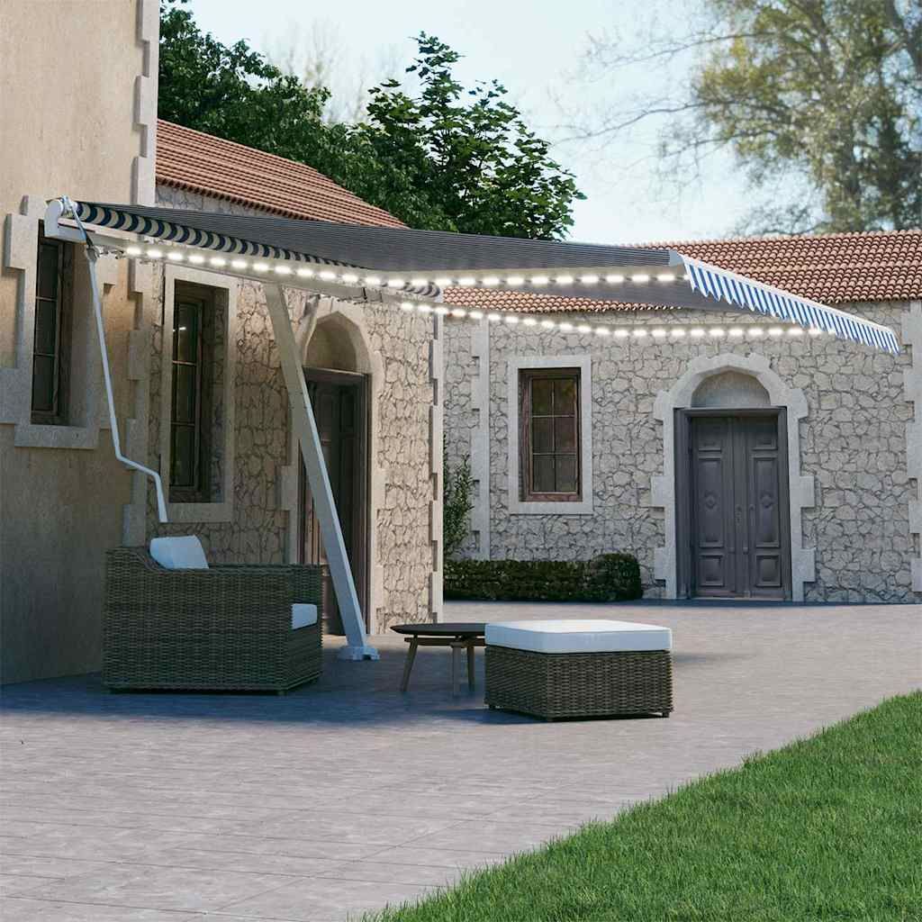 Tenda Automatica con Sensore Vento e LED 450x300 cm Blu Bianca vidaXL