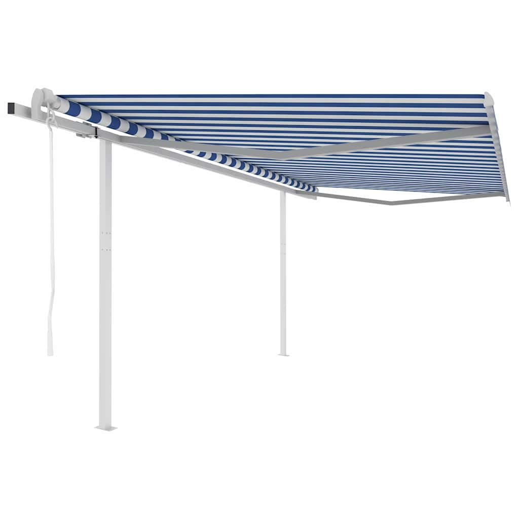 Tenda da Sole Retrattile Automatica con Pali 4x3 m Blu e Bianca vidaXL