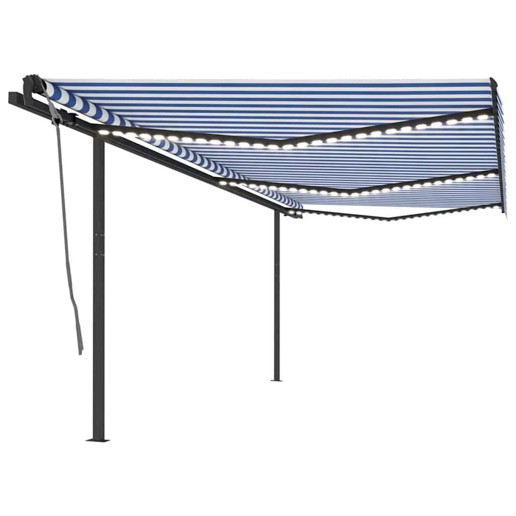 Tenda da Sole Retrattile Manuale con LED 6x3,5 m Blu e Bianca vidaXL