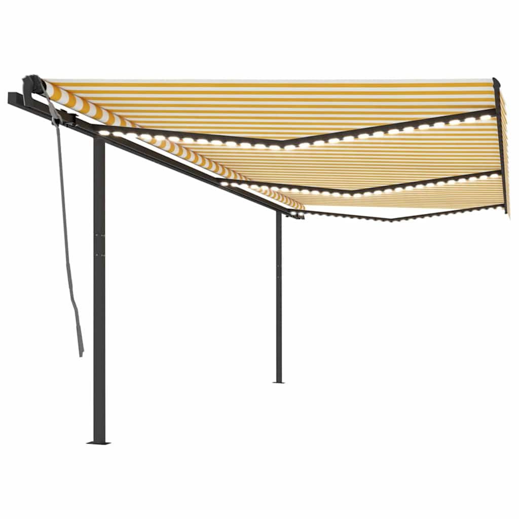 Tenda da Sole Retrattile Manuale e LED 6x3 m Gialla Bianca vidaXL