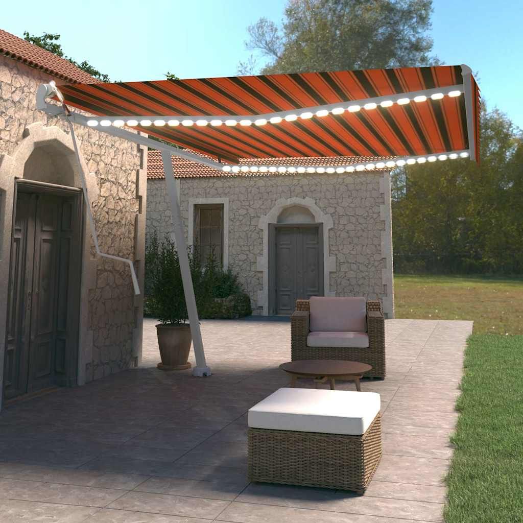 Tenda Automatica Sensore Vento e LED 500x350 cm Arancio Marrone vidaXL
