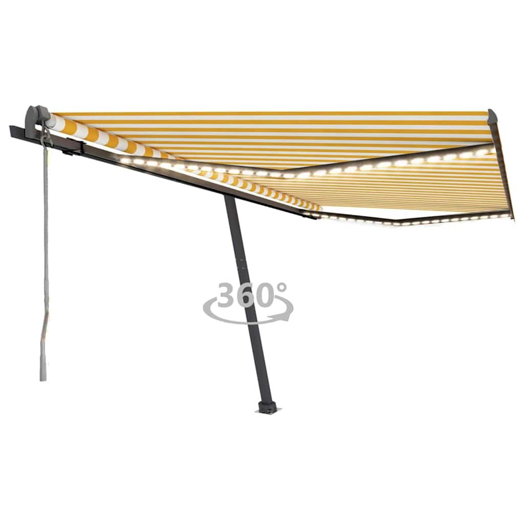Tenda Automatica Sensore Vento e LED 450x300 cm Gialla Bianca vidaXL