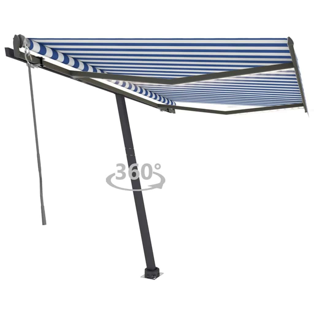 Tenda Automatica con Sensore Vento e LED 350x250 cm Blu Bianca vidaXL