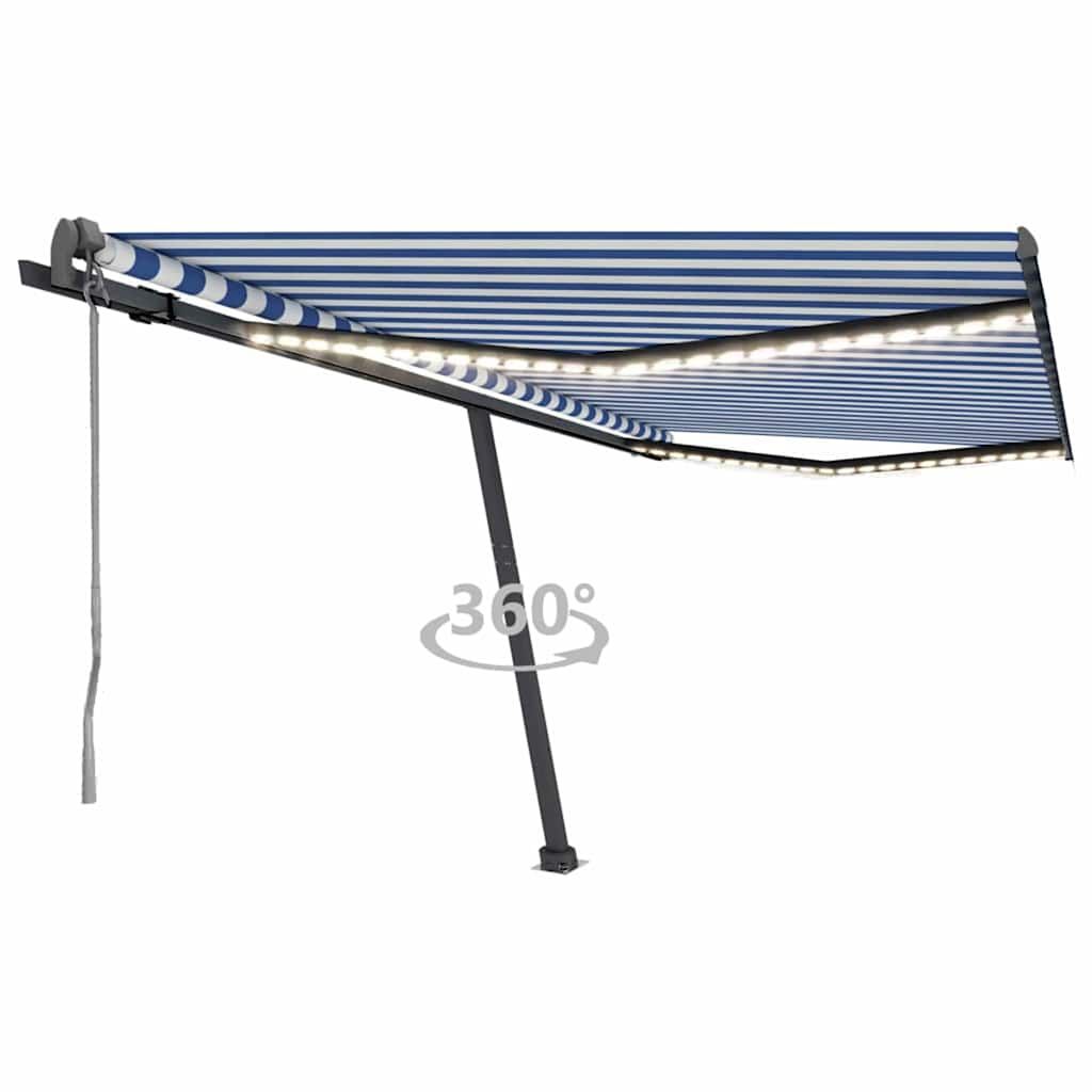 Tenda Automatica con Sensore Vento e LED 450x300 cm Blu Bianca vidaXL