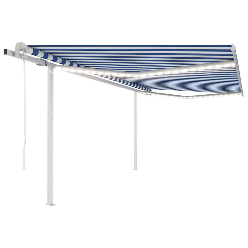 Tenda Automatica con Sensore Vento e LED 4x3 m Blu Bianca vidaXL