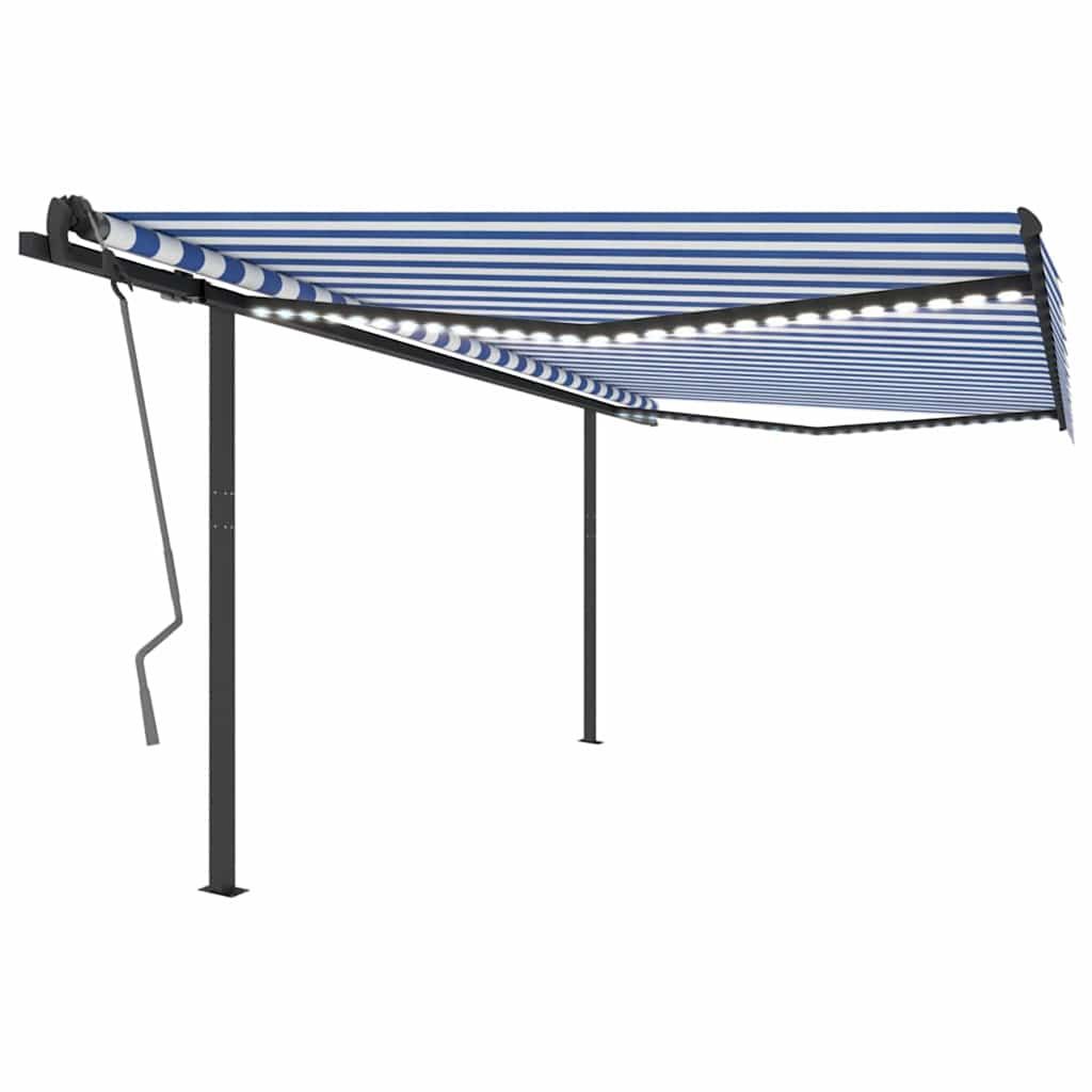 Tenda da Sole Retrattile Manuale con LED 4x3,5 m Blu e Bianca vidaXL