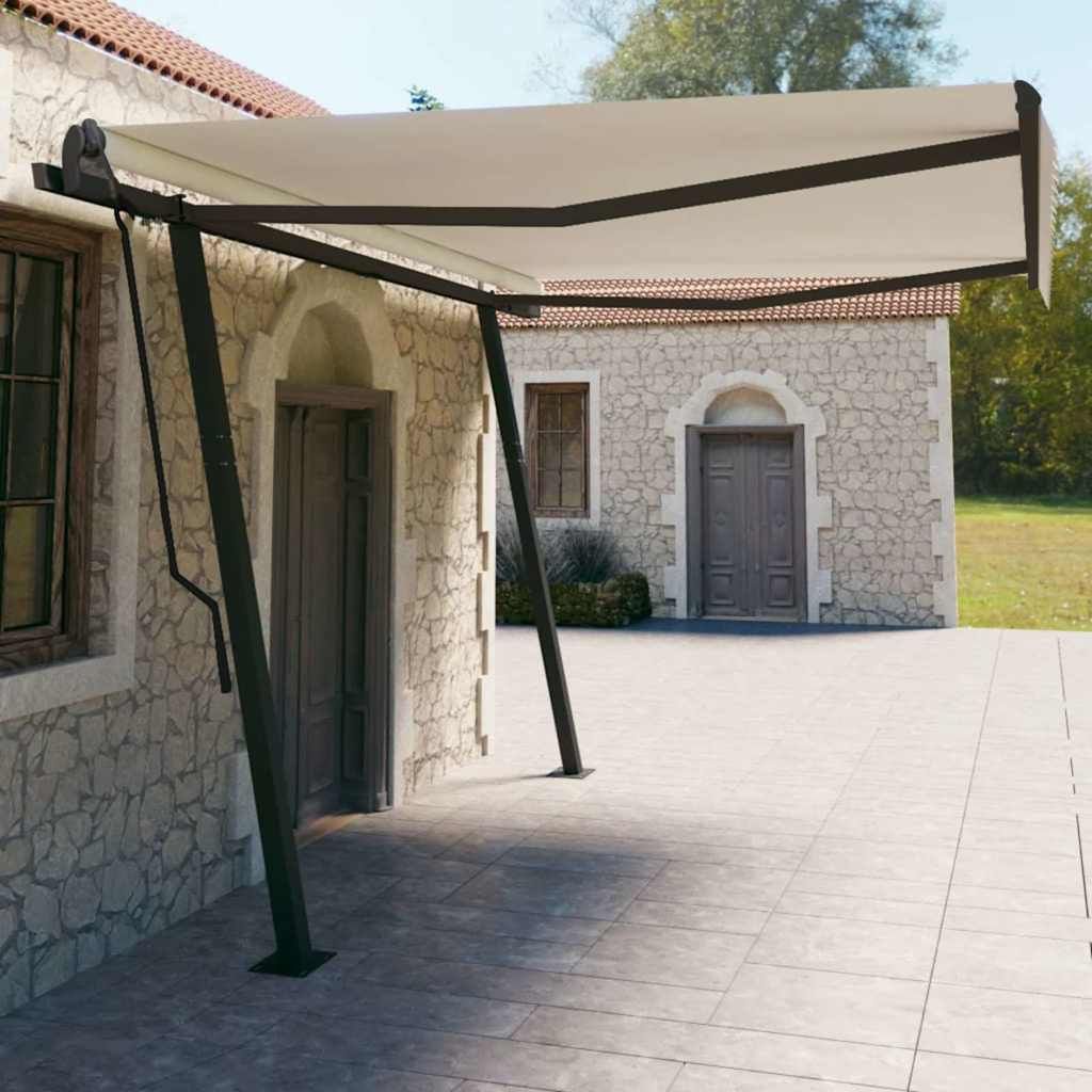 Tenda da Sole Retrattile Automatica con Pali 4,5x3 m Crema vidaXL