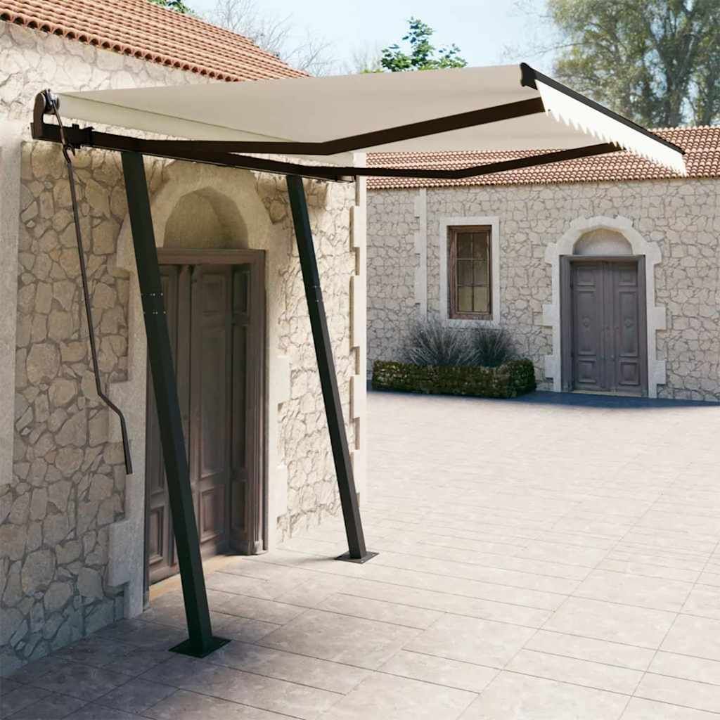 Tenda da Sole Retrattile Automatica con Pali 3,5x2,5 m Crema vidaXL