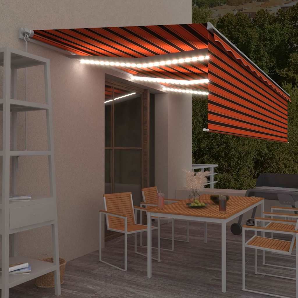 Tenda Sole Retrattile Manuale Parasole LED 6x3m Arancio Marrone vidaXL