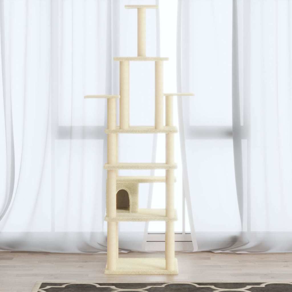 Albero per Gatti con Tiragraffi in Sisal Crema 183 cm vidaXL