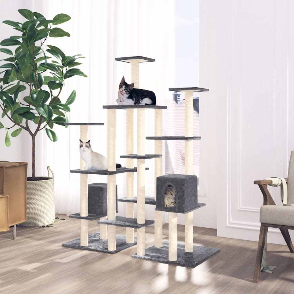 Albero per Gatti con Tiragraffi in Sisal Grigio Scuro 145 cm vidaXL