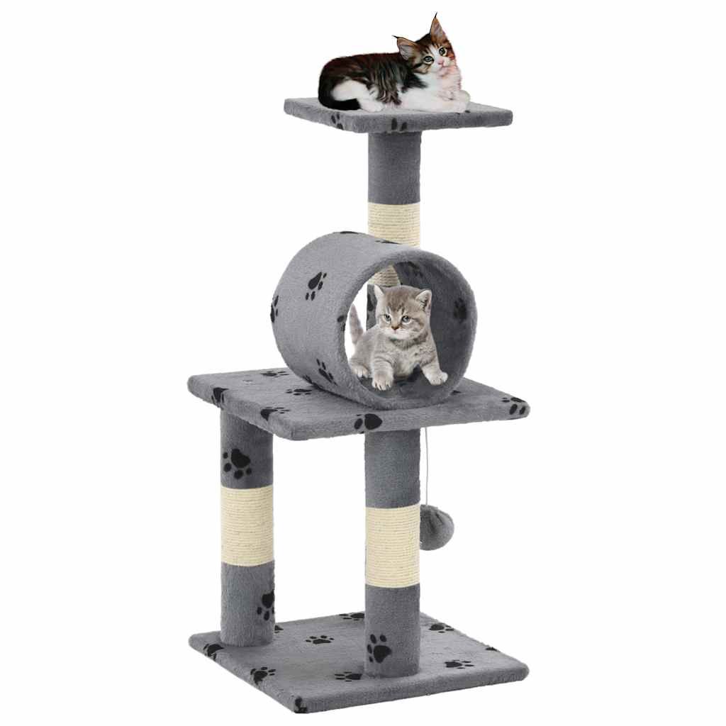 Albero per Gatti e Tiragraffi Sisal 65 cm Zampe Stampate Grigio vidaXL