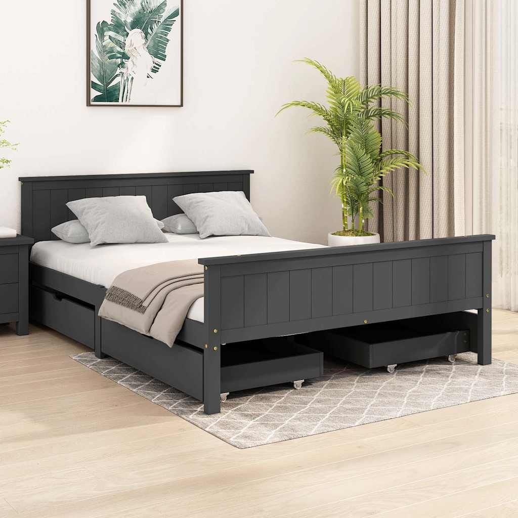 Giroletto 4 Cassetti Grigio Scuro Legno Massello Pino 140x200cm vidaXL