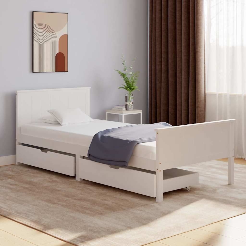 Giroletto con 2 Cassetti Bianco in Pino Massello 100x200 cm vidaXL