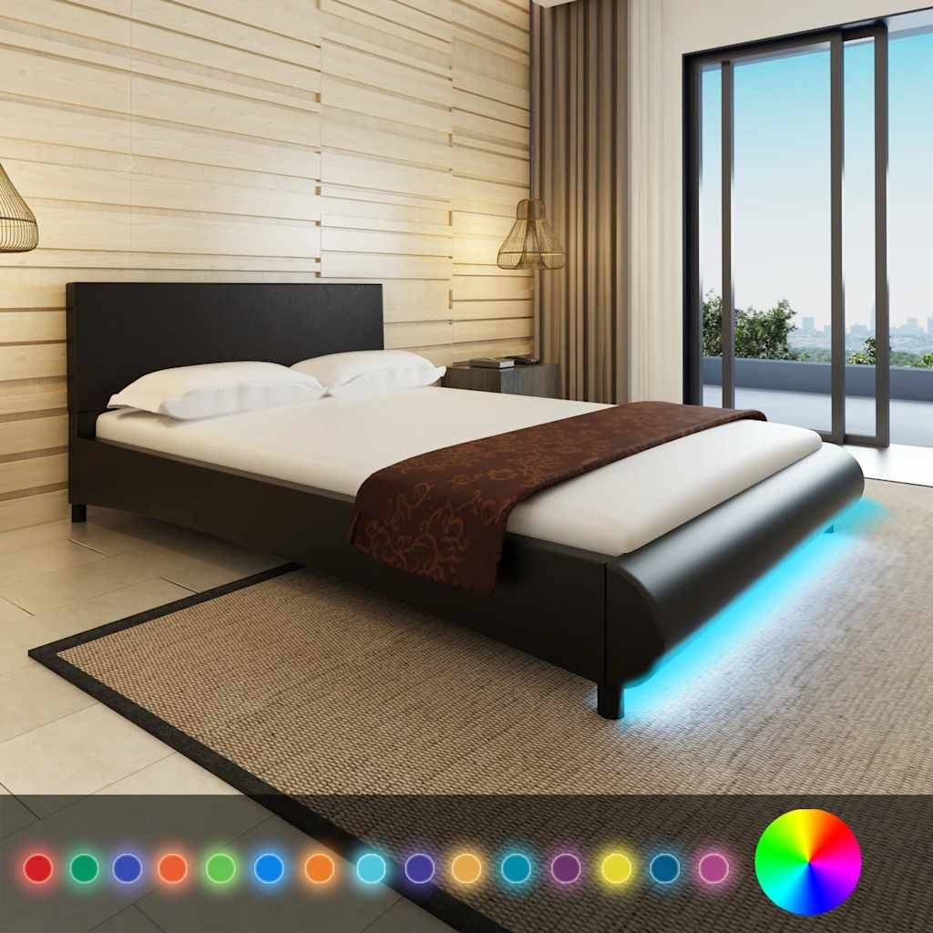 Letto con Materasso Memory e LED Nero in Similpelle 140x200 cm vidaXL