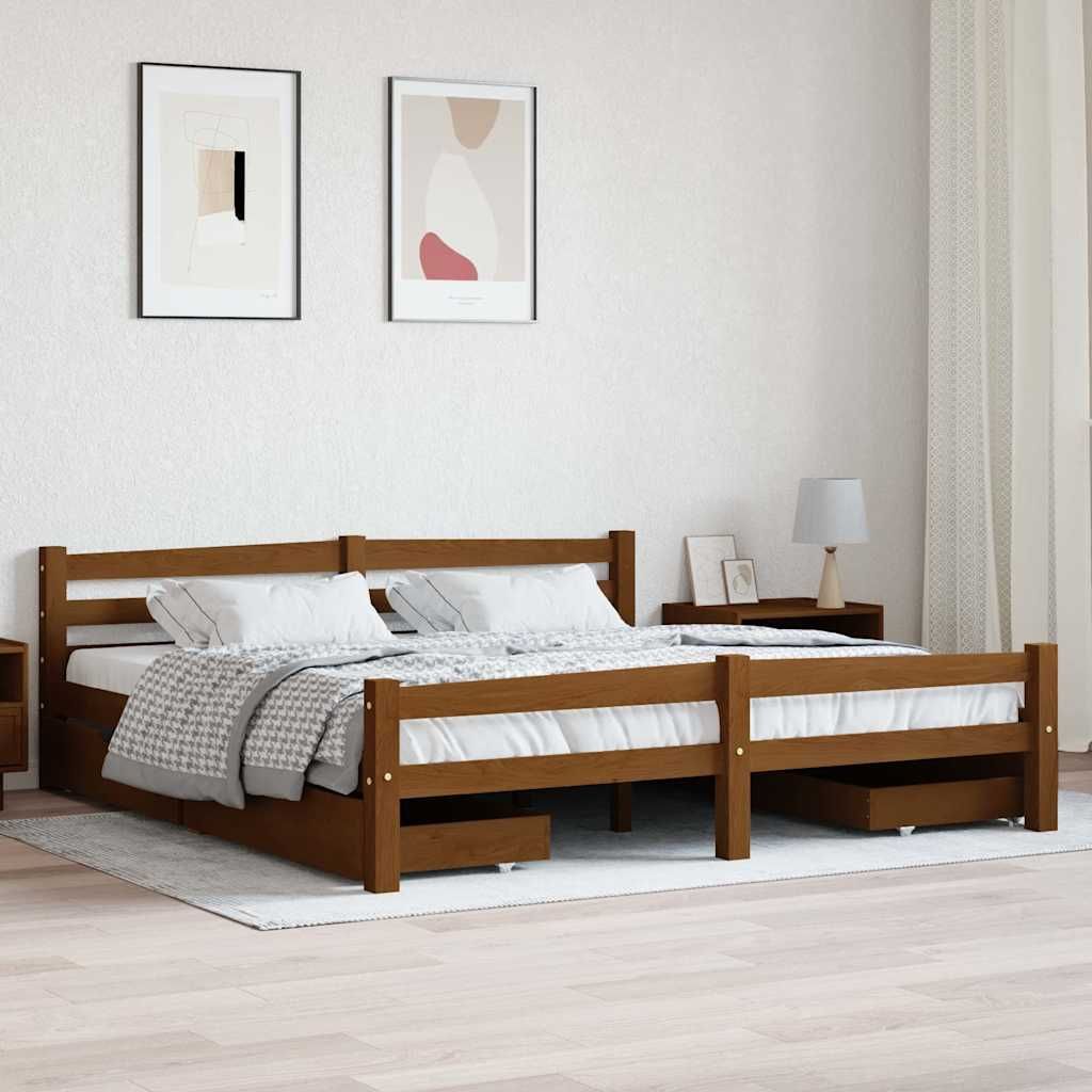 Giroletto con 4 Cassetti Ambra Legno Massello di Pino 180x200cm vidaXL