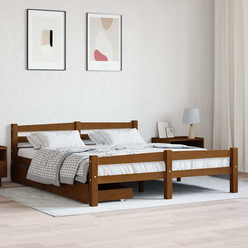 Giroletto con 2 Cassetti Ambra Legno Massello Pino 160x200 cm vidaXL