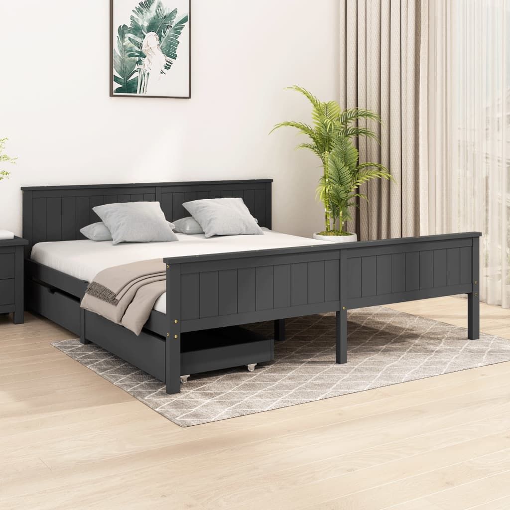 Giroletto 2 Cassetti Grigio Scuro Legno Massello Pino 200x200cm vidaXL