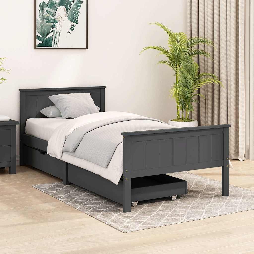 Giroletto 2 Cassetti Grigio Scuro Legno Massello Pino 90x200 cm vidaXL