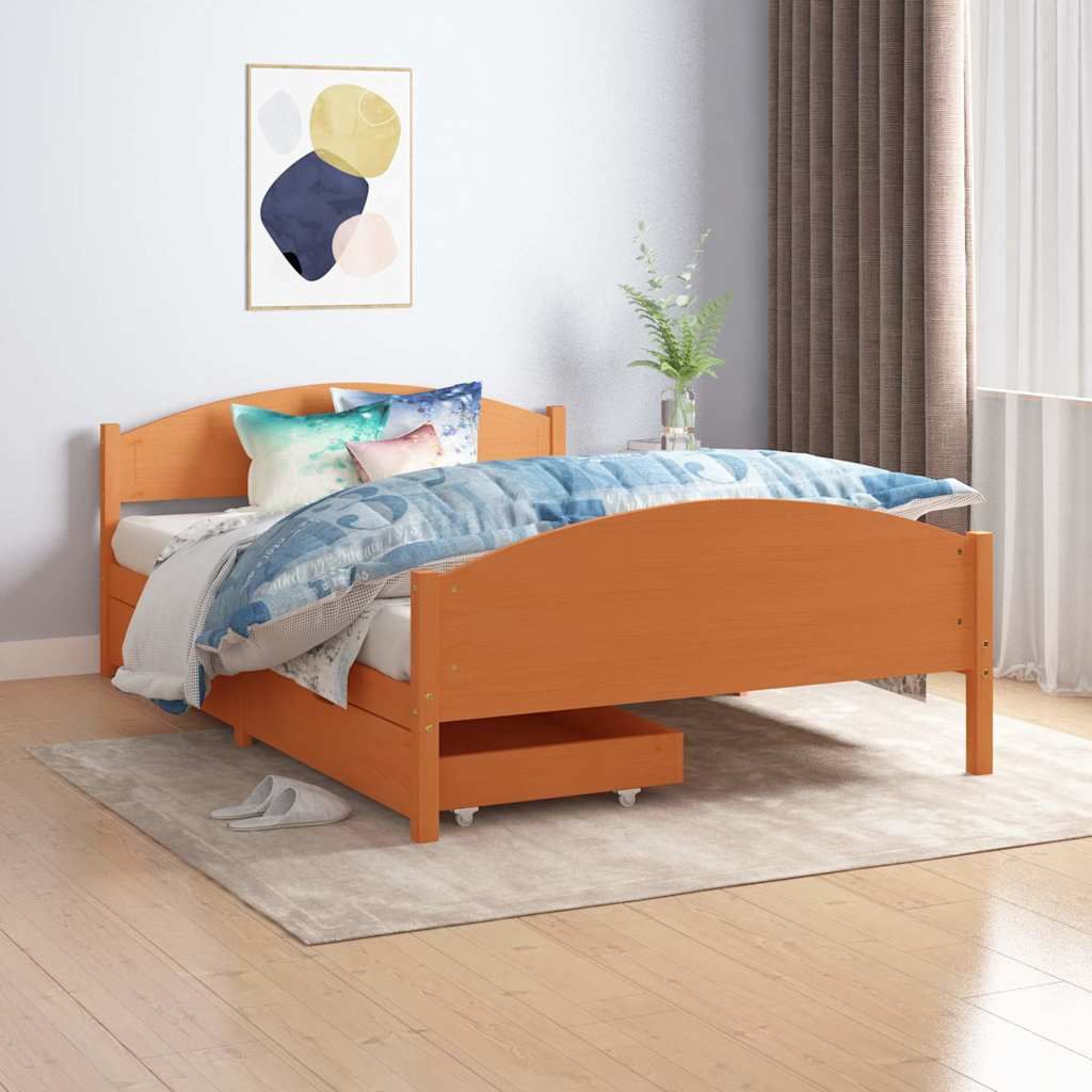 Giroletto senza Materasso Marrone Ambra Legno Massello 140x200 vidaXL