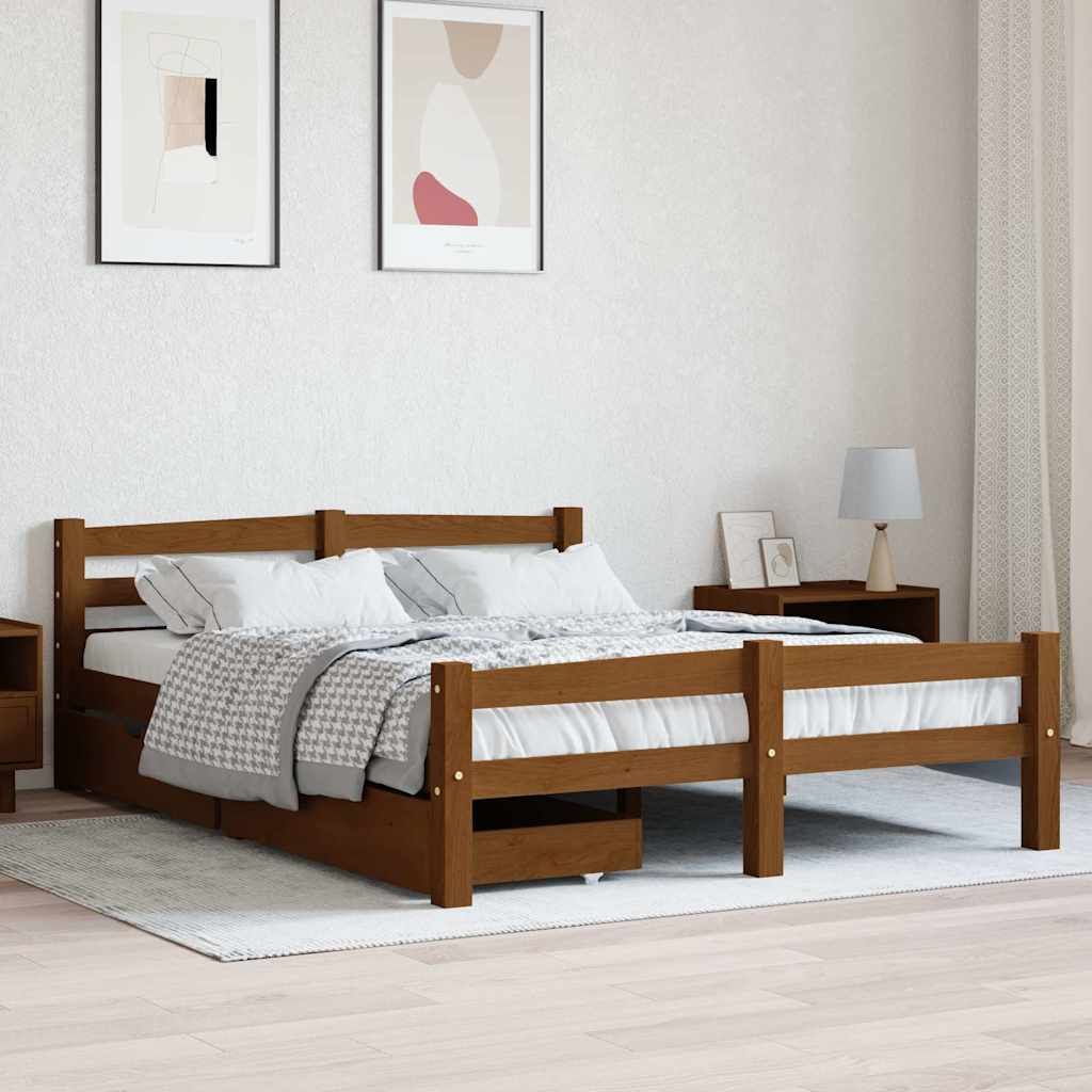 Giroletto con 2 Cassetti Ambra Legno Massello Pino 140x200 cm vidaXL