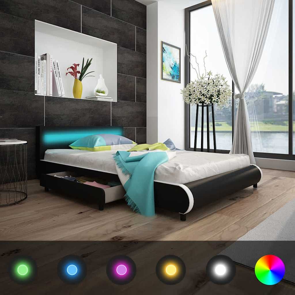 Letto con Materasso a LED Nero in Similpelle 140x200 cm vidaXL