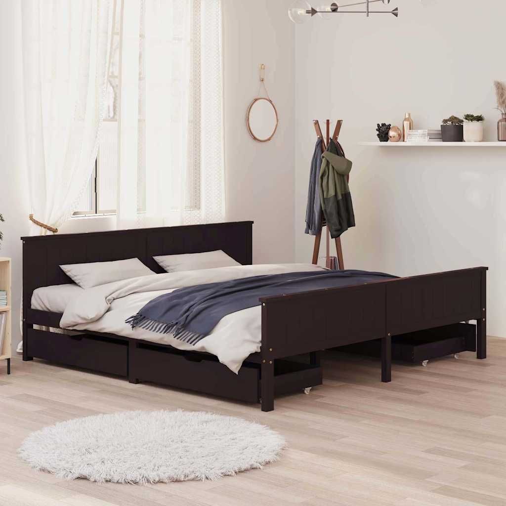 Giroletto con 4 Cassetti Marrone Scuro 180x200 cm Massello Pino vidaXL