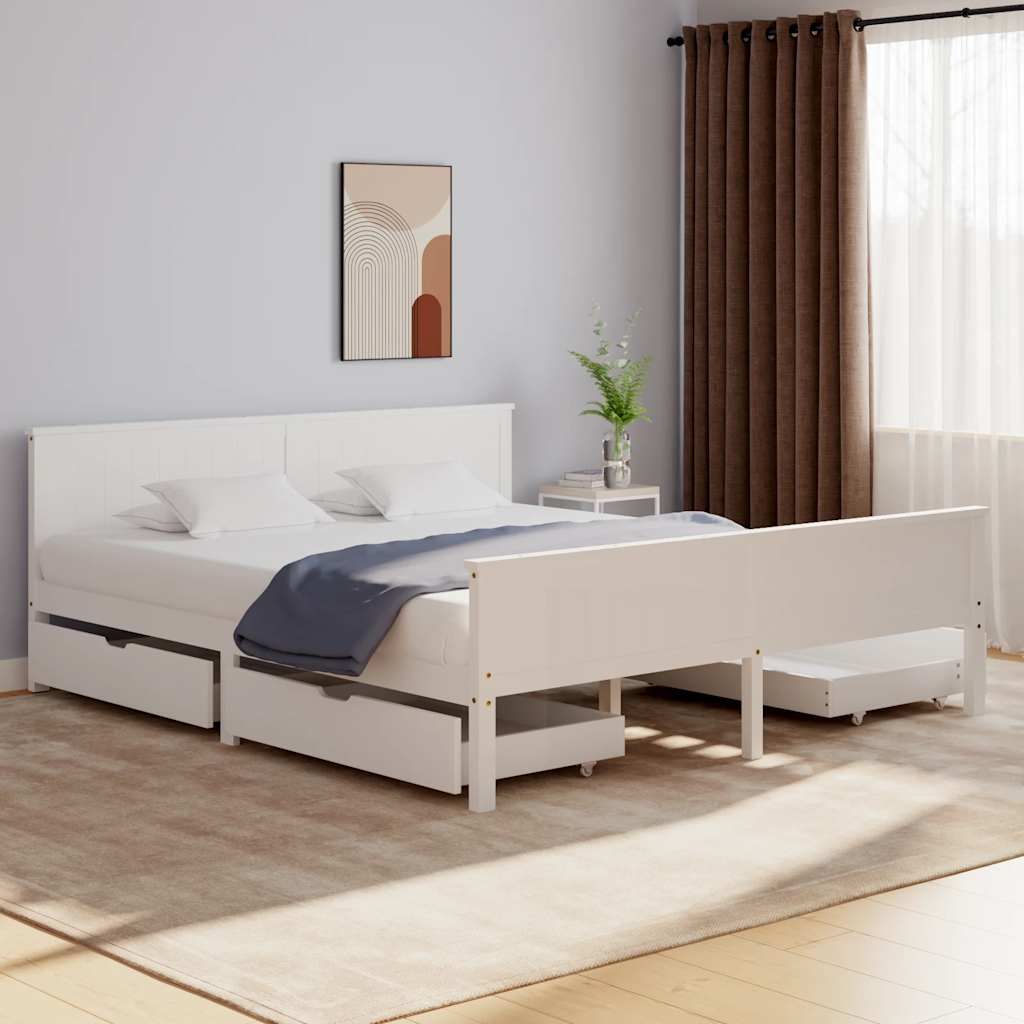 Giroletto 4 Cassetti Bianco in Legno Massello di Pino 180x200cm vidaXL