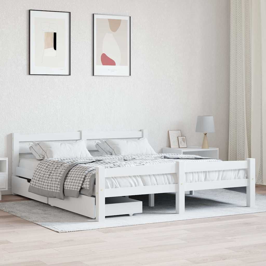 Giroletto con 2 Cassetti Bianco in Massello di Pino 160x200 cm vidaXL