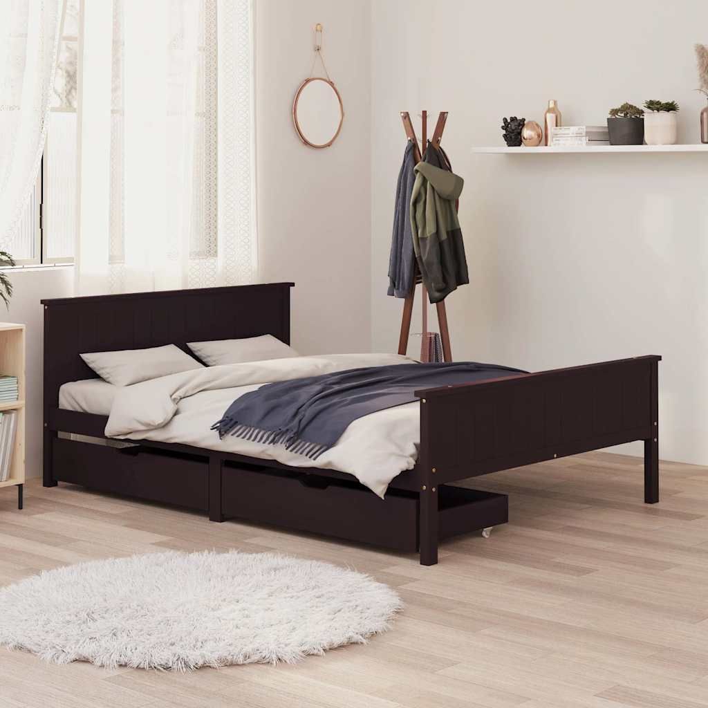 Giroletto con 2 Cassetti Marrone Scuro 140x200 cm Massello Pino vidaXL