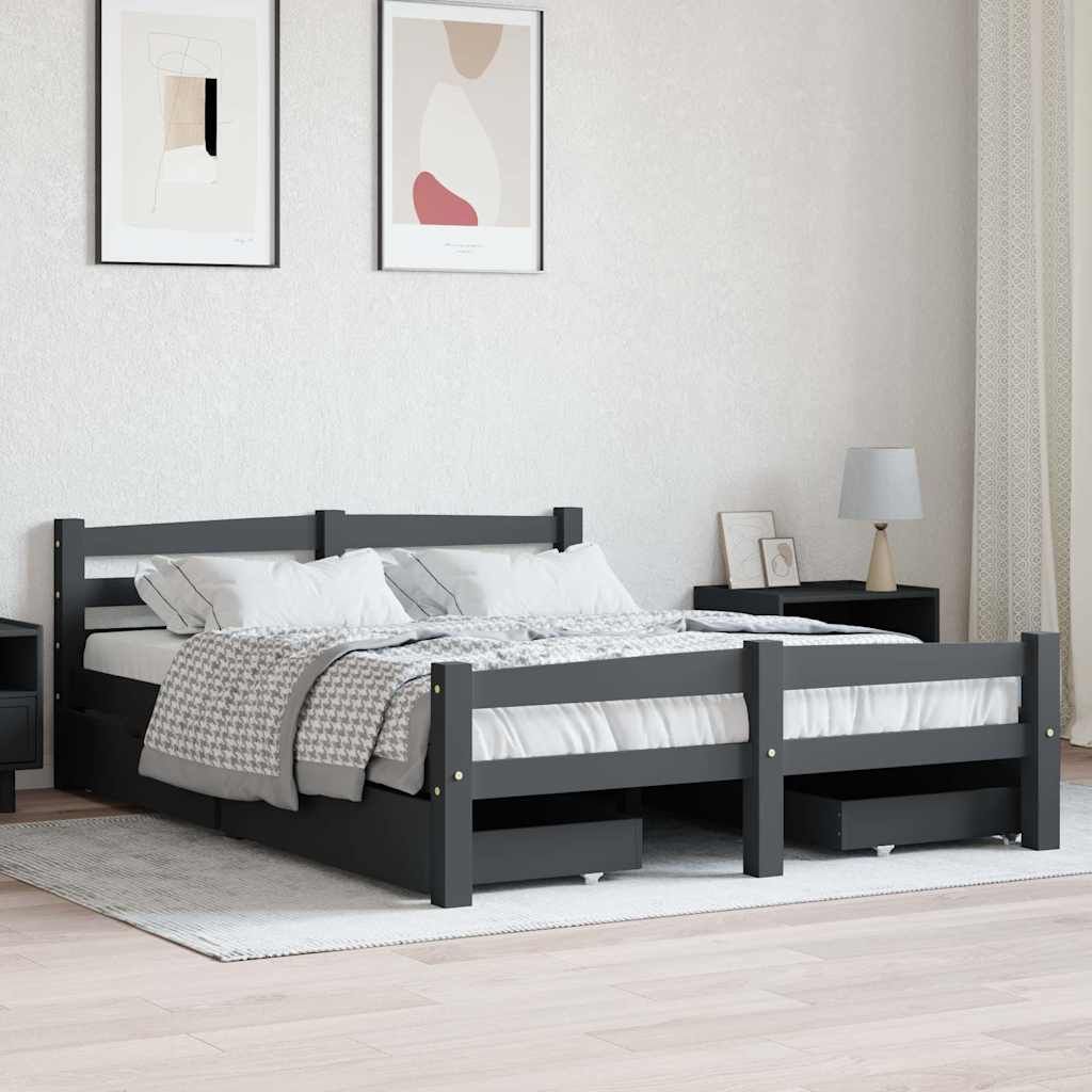 Giroletto con 4 Cassetti Grigio Scuro Massello Pino 140x200 cm vidaXL