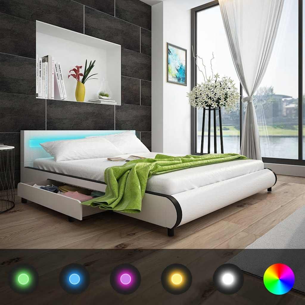 Letto con Materasso e LED Bianco in Similpelle 180x200 cm vidaXL
