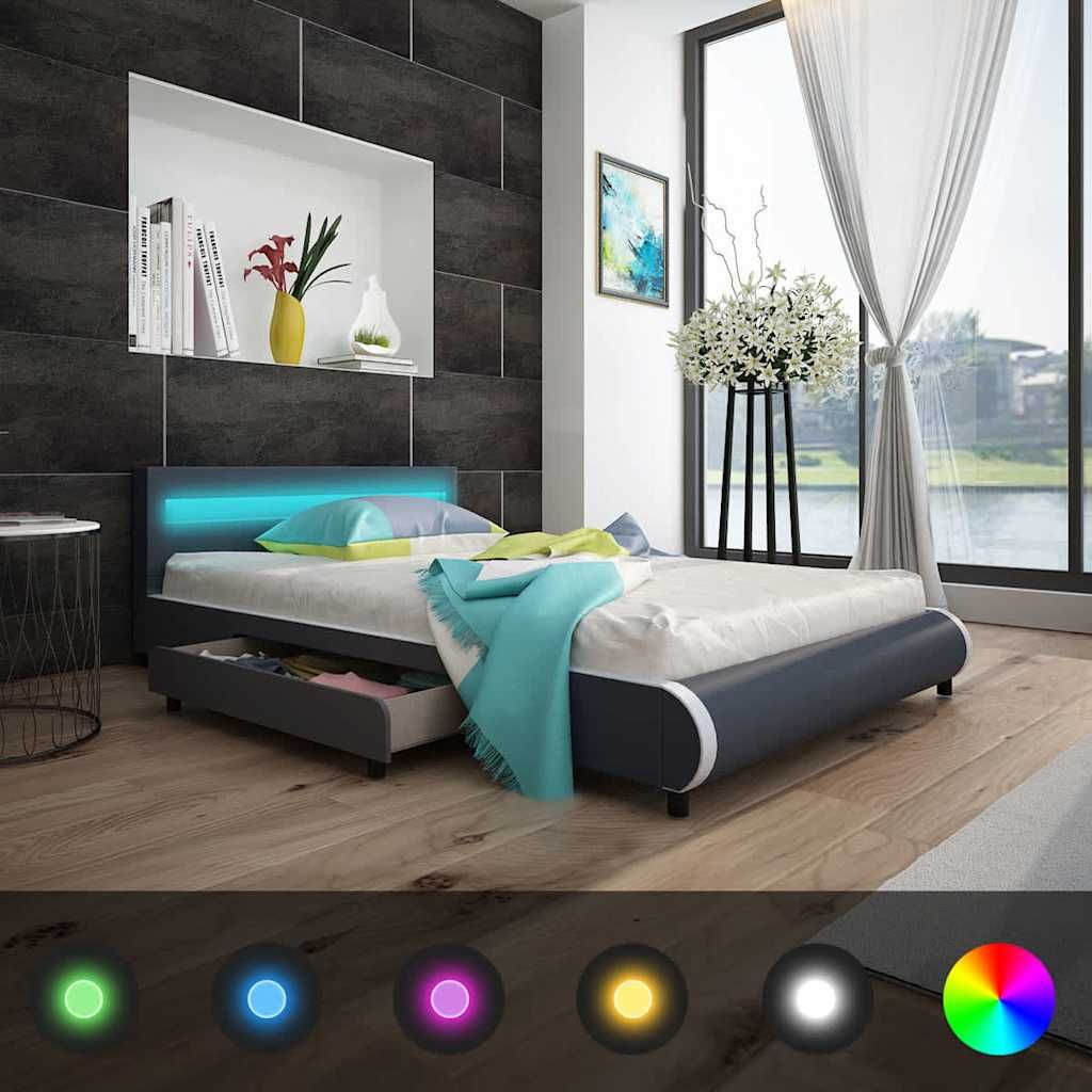 Letto con Materasso Memory e LED Grigio Similpelle 140x200 cm vidaXL