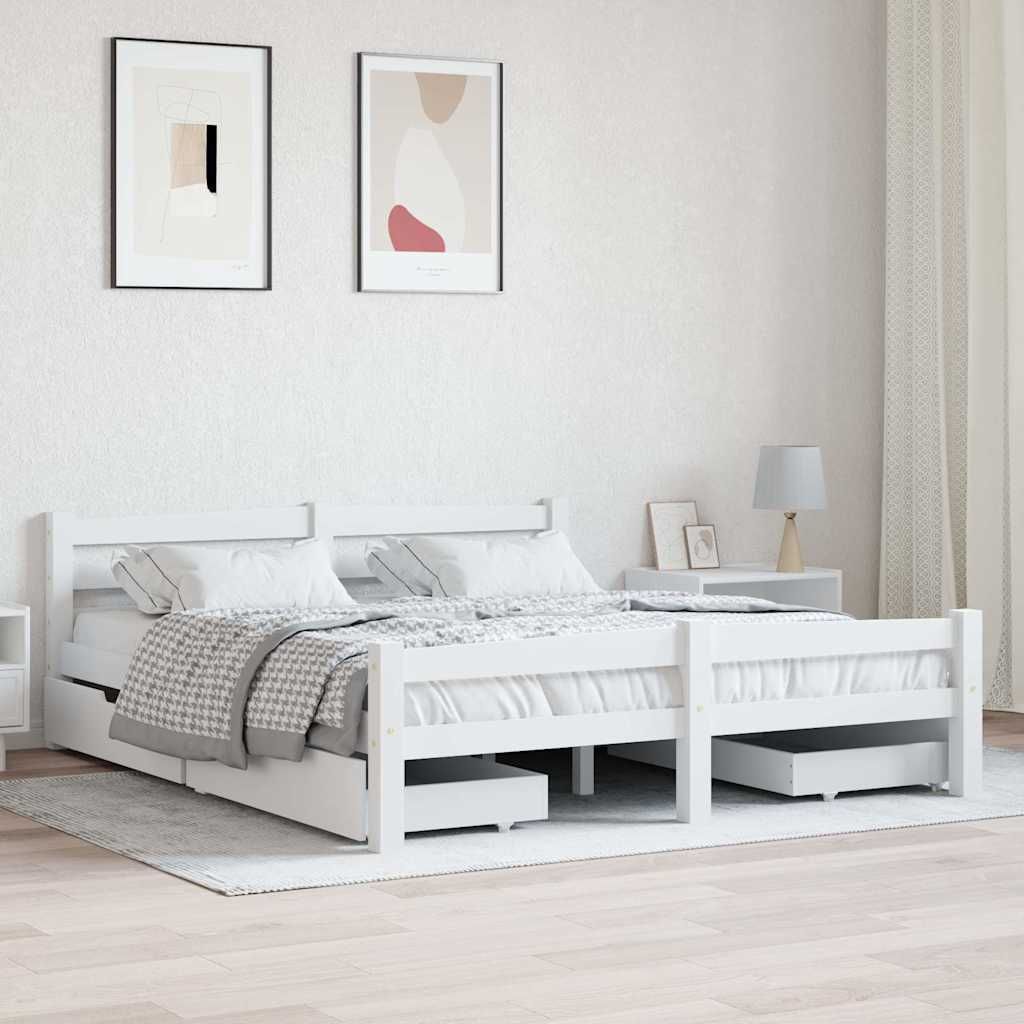 Giroletto con 4 Cassetti Bianco in Massello di Pino 160x200 cm vidaXL