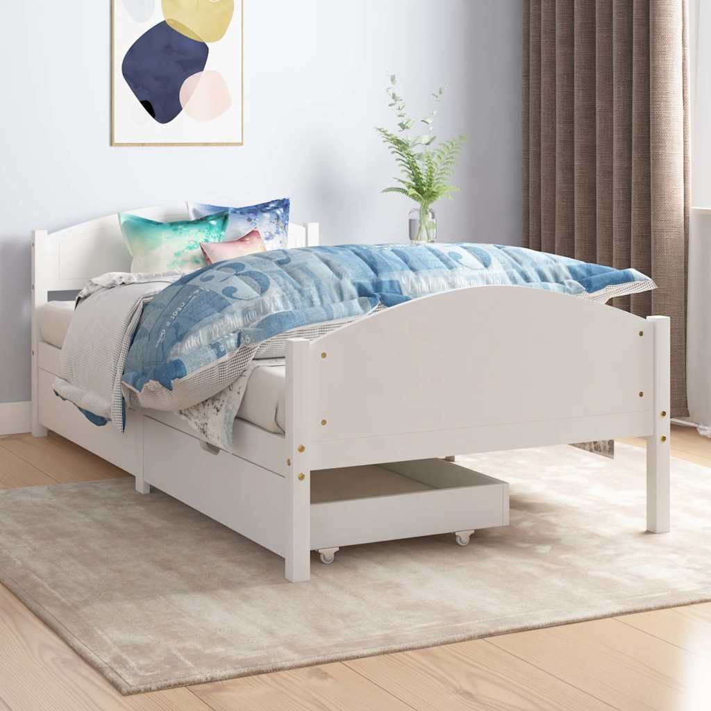 Giroletto 2 Cassetti Bianco in Legno Massello di Pino 100x200cm vidaXL