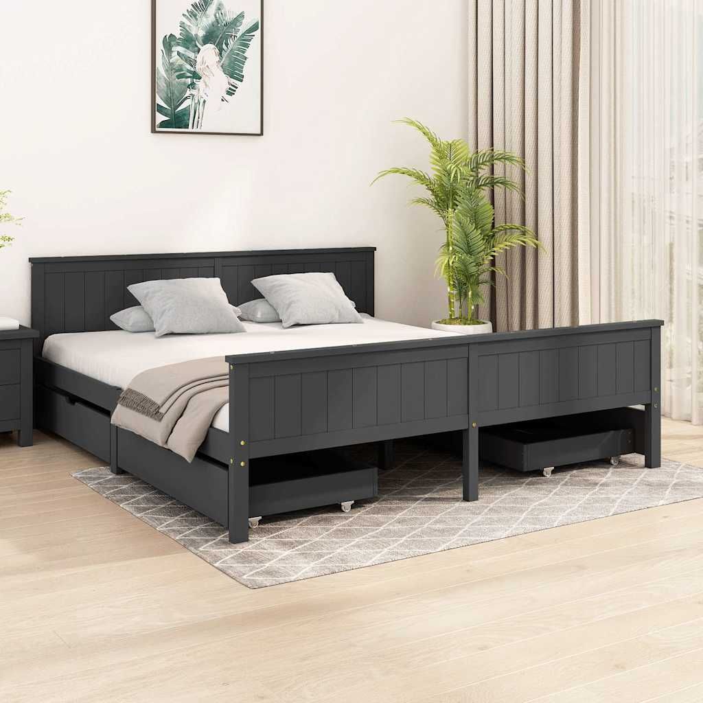 Giroletto 4 Cassetti Grigio Scuro Legno Massello Pino 180x200cm vidaXL