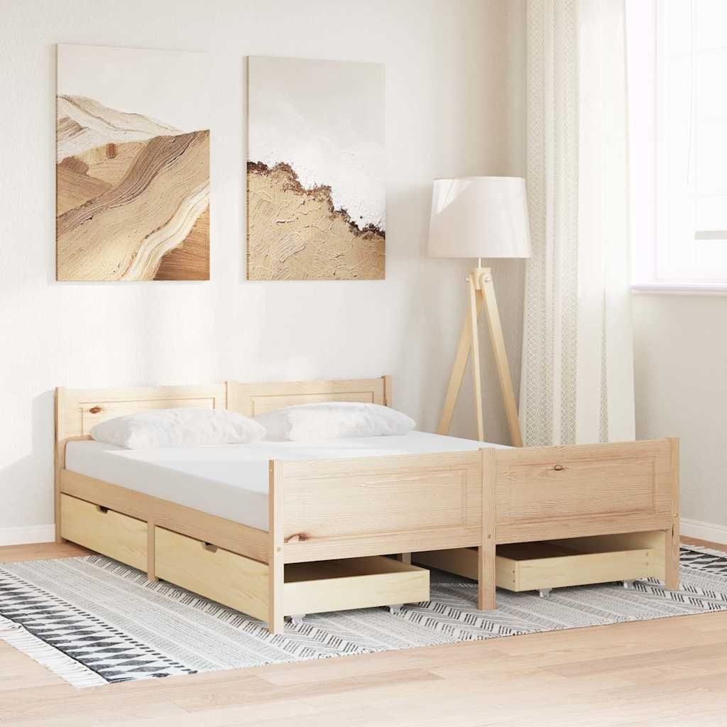Giroletto con 4 Cassetti in Legno Massello di Pino 160x200 cm vidaXL