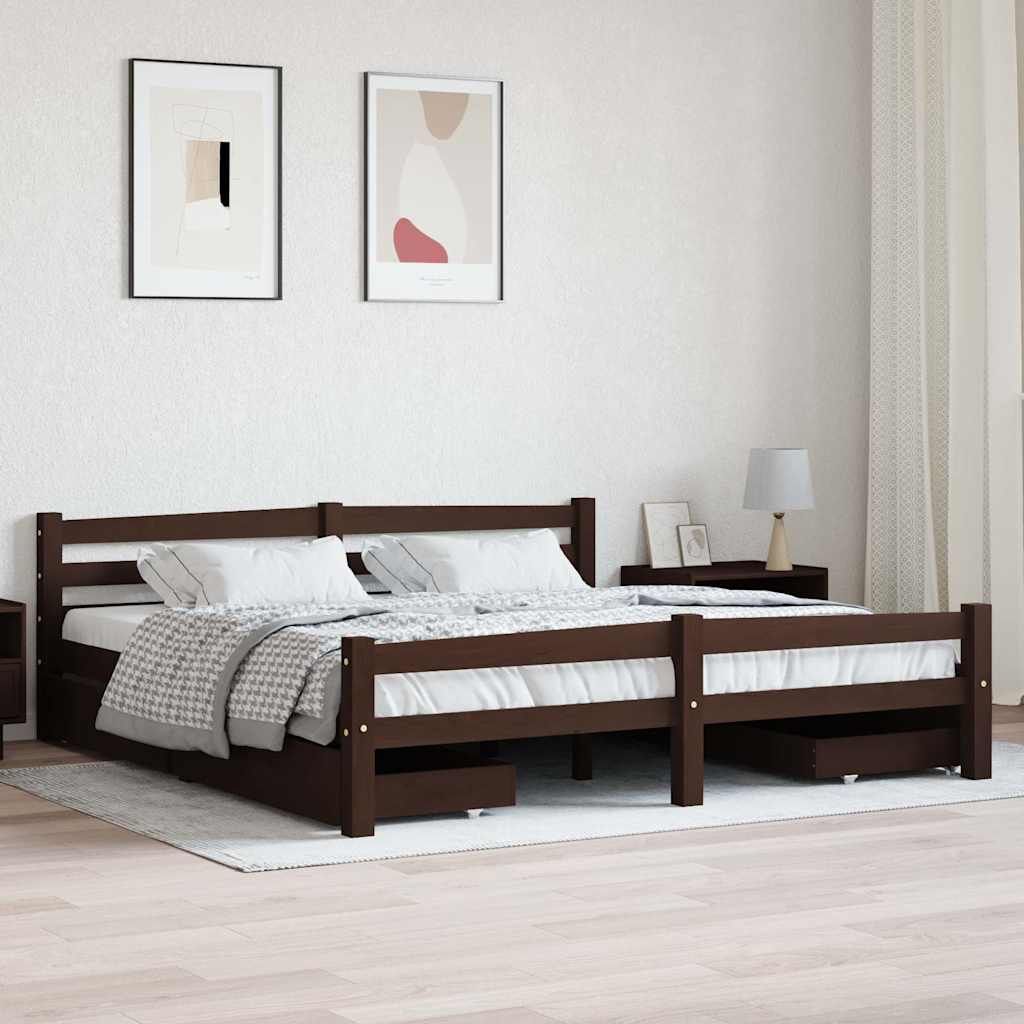 Giroletto con 4 Cassetti Marrone Scuro Legno di Pino 180x200cm vidaXL