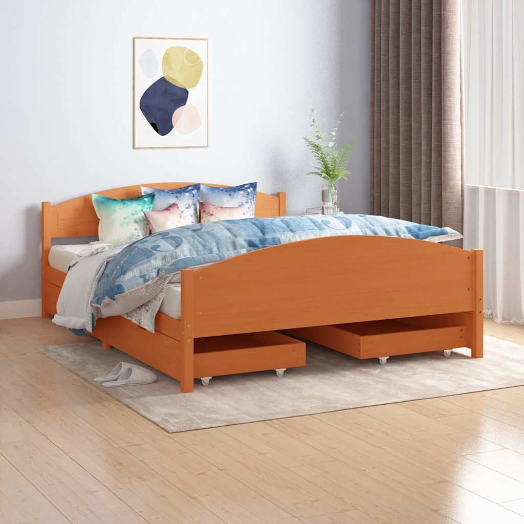 Giroletto senza Materasso Marrone Ambra Legno Massello 160x200 vidaXL