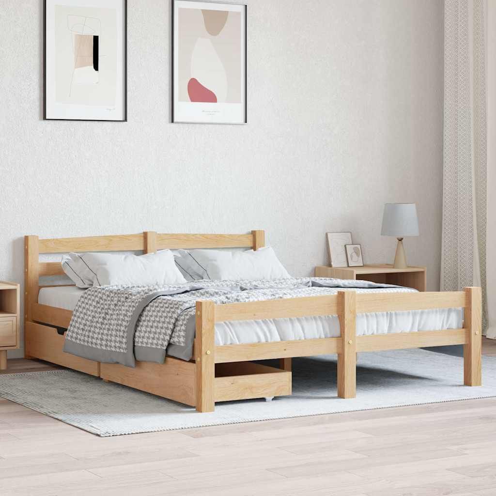 Giroletto con 2 Cassetti in Legno Massello di Pino 140x200 cm vidaXL