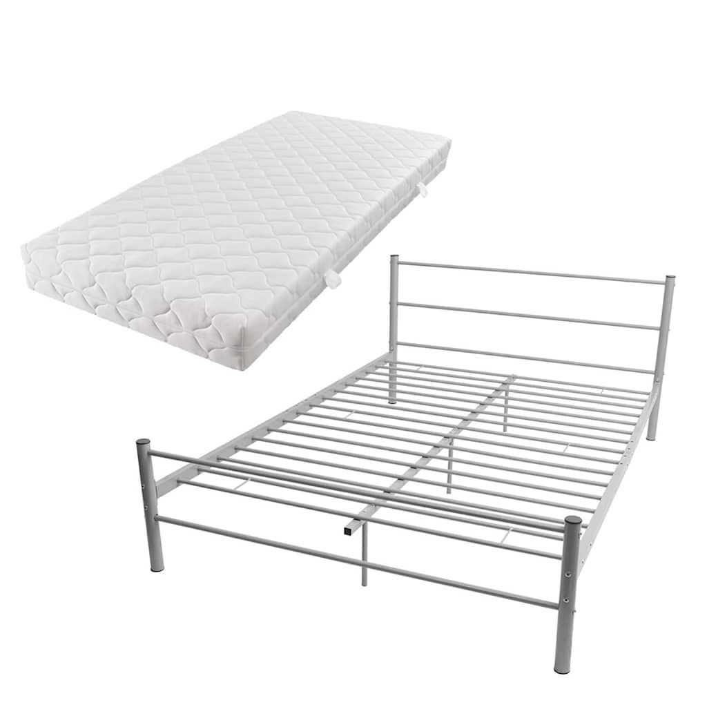 Letto con Materasso Grigio in Metallo 140x200 cm vidaXL