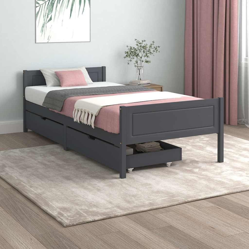 Giroletto 2 Cassetti Grigio Scuro Legno Massello Pino 90x200 cm vidaXL