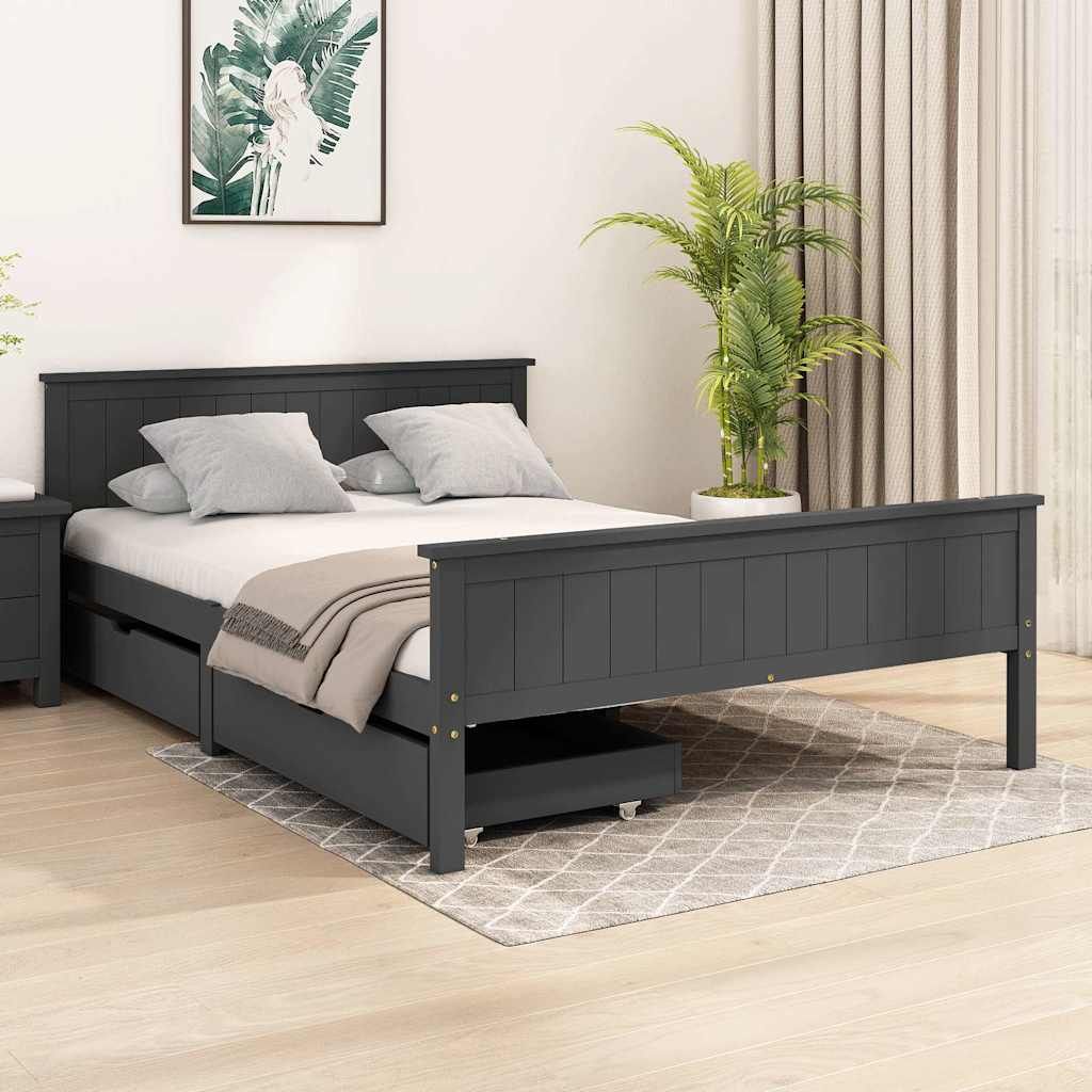 Giroletto 2 Cassetti Grigio Scuro Legno Massello Pino 140x200cm vidaXL