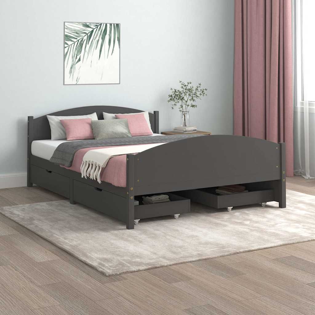 Giroletto 4 Cassetti Grigio Scuro Legno Massello Pino 140x200cm vidaXL