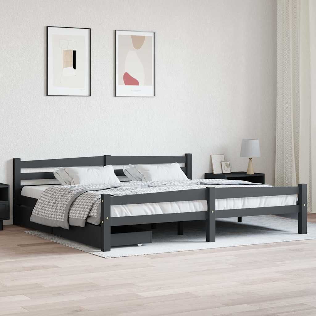Giroletto con 2 Cassetti Grigio Scuro Massello Pino 200x200 cm vidaXL