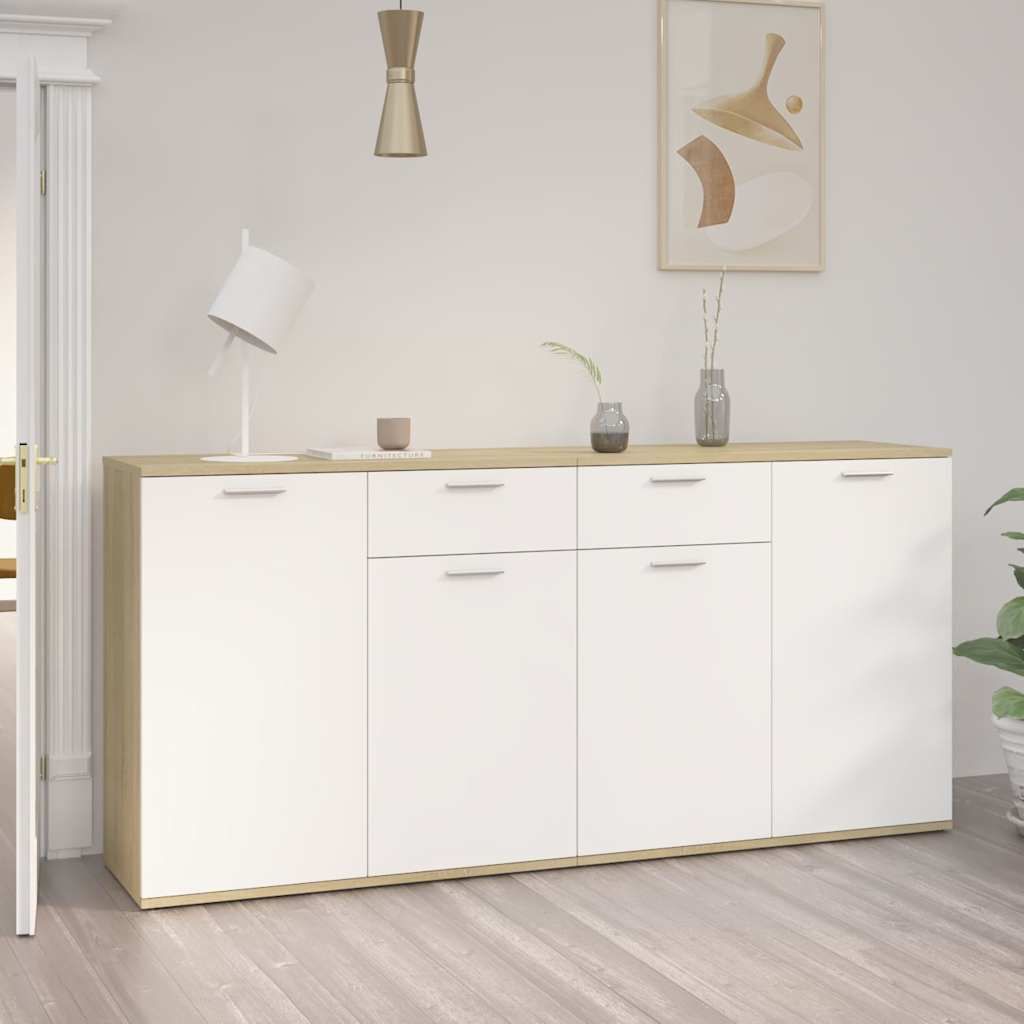 Credenza Bianca e Rovere Sonoma 160x36x75 cm Legno Multistrato vidaXL