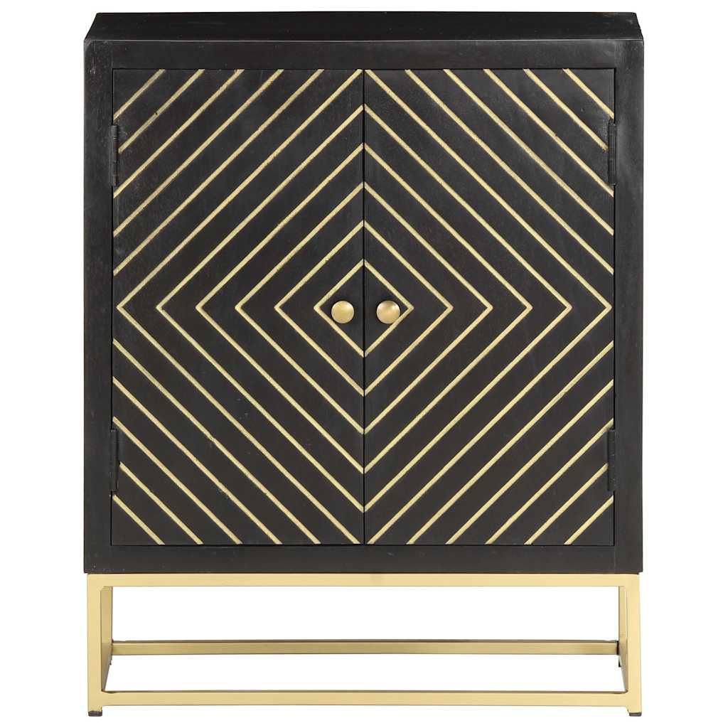 Credenza Nero e Oro 60x30x75 cm in Legno Massello di Mango vidaXL