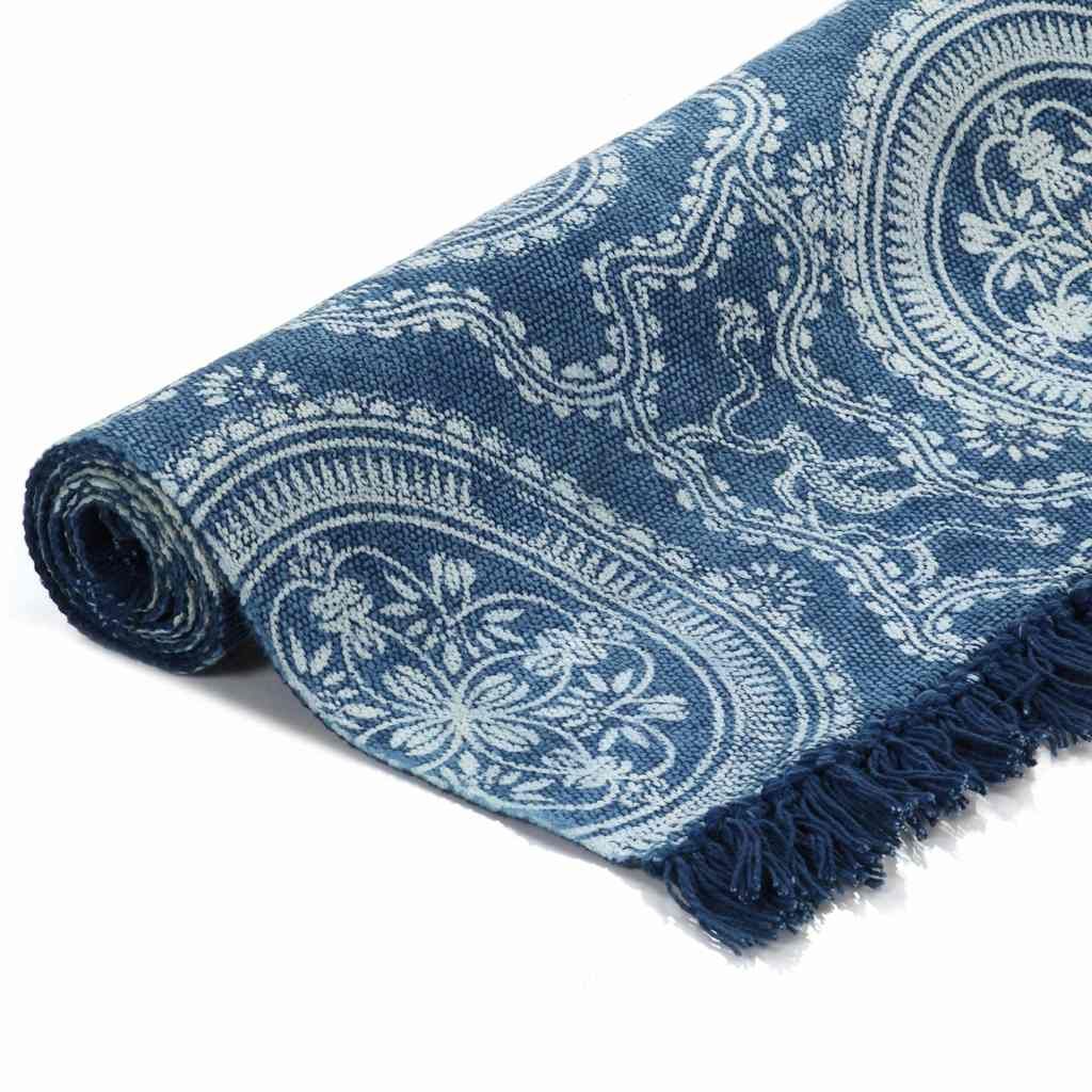 Tappeto Kilim in Cotone 120x180 cm con Motivi Blu vidaXL