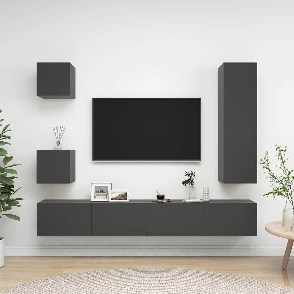 Set Mobili Porta TV 5 pz Grigio in Legno Multistrato vidaXL